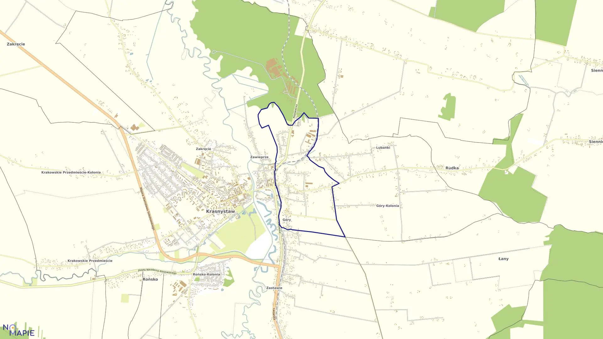 Mapa obrębu Góry Przedmieście w mieście Krasnystaw