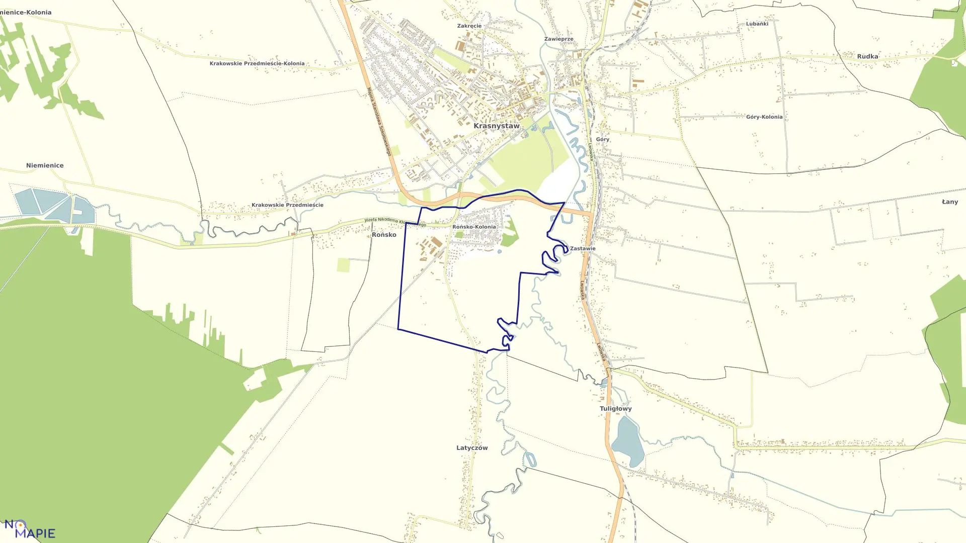 Mapa obrębu Rońsko Kolonia w mieście Krasnystaw