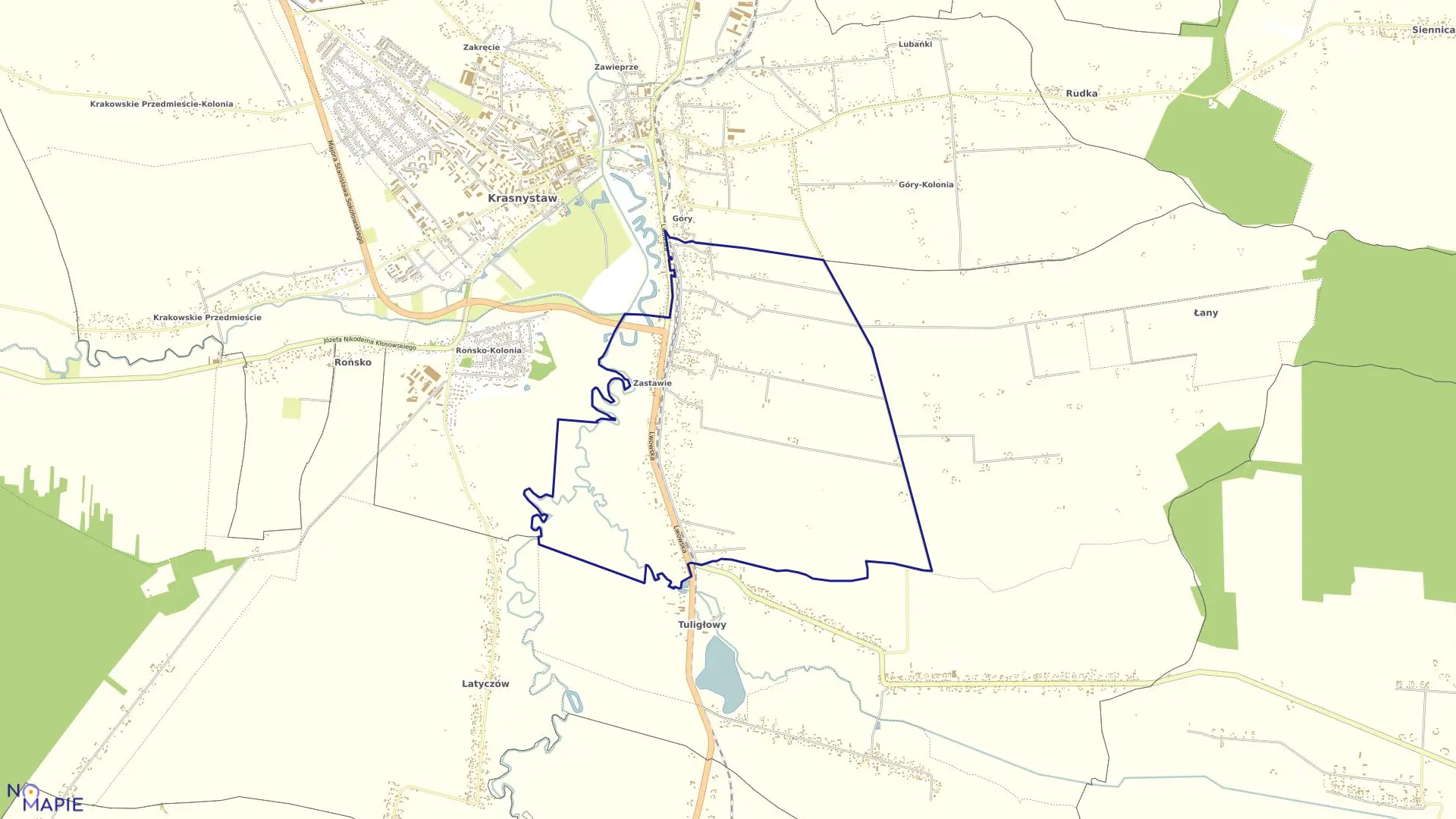 Mapa obrębu Zastawie Przedmieście w mieście Krasnystaw